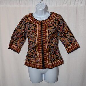 BATIK asian style top blouse 100% COTTON Sz MED - SMALL MADE IN MALAYSIA A GEM